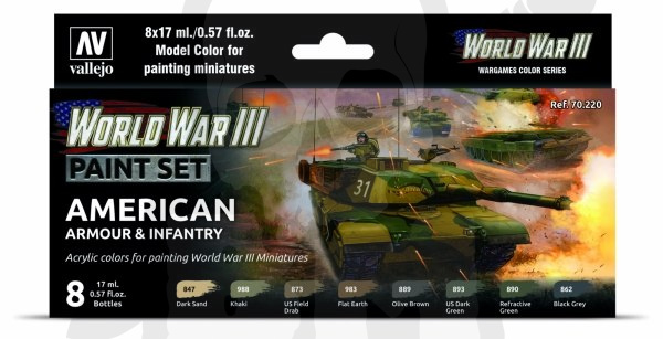 Vallejo 70220 Models Colors Acrylic Paint Set - WWIII American Armour & Infantry