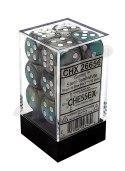 Kostki Chessex K6 16mm gemini spot Steel-Teal w/white 12szt. + pudełko