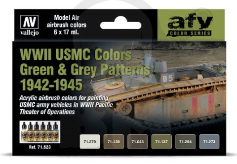 Vallejo 71623 Zestaw Model Air 6 farb - WWII USMC Green & Grey Patterns 1942-1945