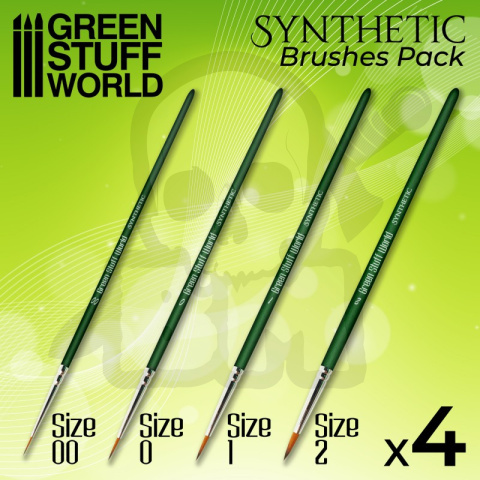 Green Series Synthetic Brush Set - Size 00 0 1 2 pędzelek