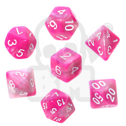 Kości RPG 7 szt. Dwukolorowe - Różowo-białe (złote cyfry) K4 6 8 10 12 20 i 00-90