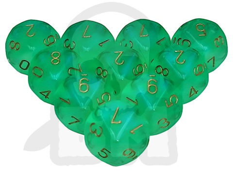 Kostki Chessex K10 Borealis L. Green/gold 10 szt.