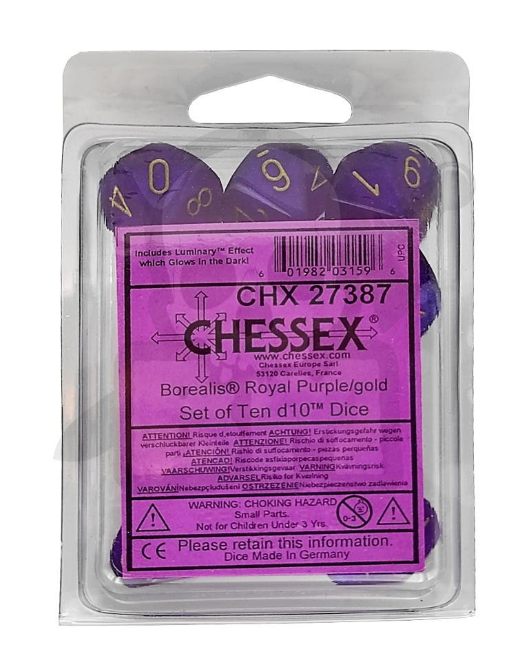 Kostki Chessex K10 Borealis Royal Purple/gold