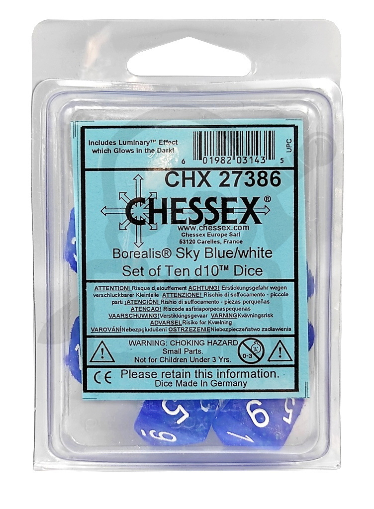 Kostki Chessex K10 Borealis SkyBlue/white