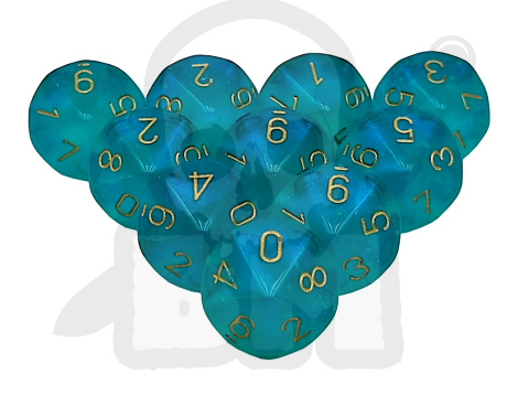 Kostki Chessex K10 Borealis Teal/gold