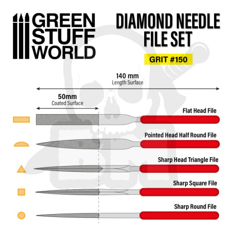 Green Stuff Diamond Needle Files pilniki 5 szt
