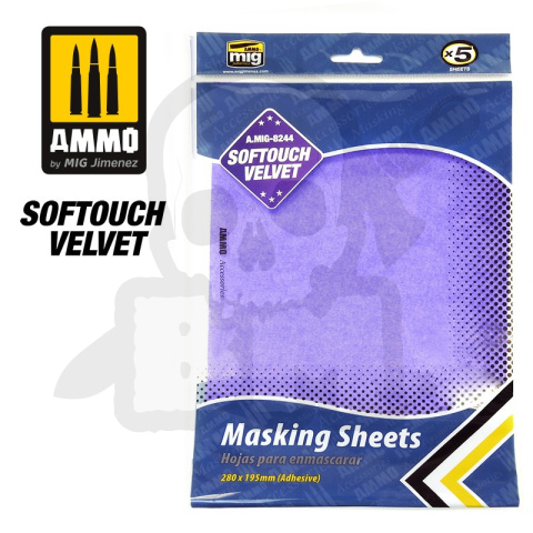 Ammo Mig 8244 Softouch Velvet Masking Sheets 280x195mm 5szt.