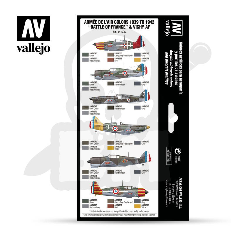 Vallejo 71626 Zestaw Model Air 8 farb Armée De L'air Colors 1939-1942 Battle of France & Vichy AF