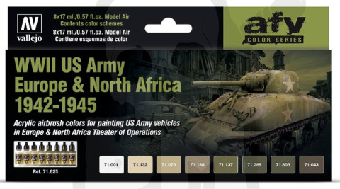 Vallejo 71625 Zestaw Model Air 8 farb WWII US Army Europe & North Africa 1942-1975