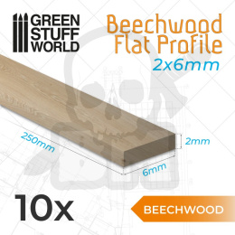 Beechwood flat profile bukowe 6x250mm 10 szt.