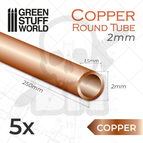 Round Copper tube 2mm rurki miedziane 5 szt.