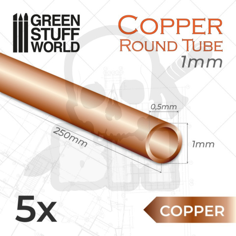 Round Copper tube 1mm rurki miedziane 5 szt.