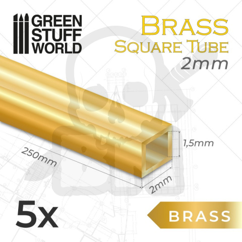 Square Brass tube 2mm rurki mosiężne kwadratowe 5 szt.
