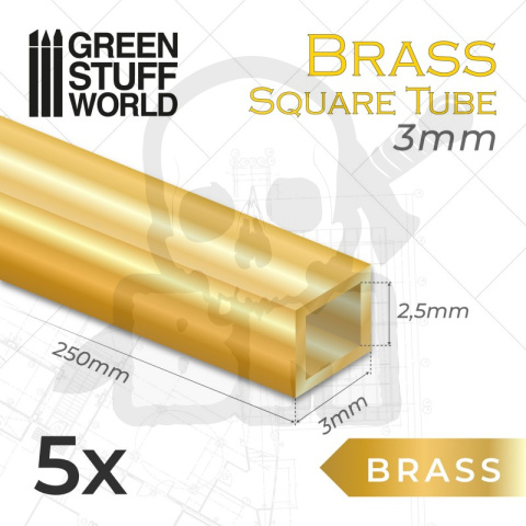 Square Brass tube 3mm rurki mosiężne kwadratowe 5 szt.