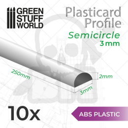 ABS Plasticard - Profile SEMICIRCLE 2x3mm x10