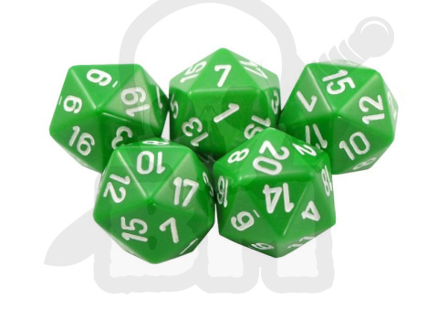 Kostki zielone RPG K20 5szt. kości kostka