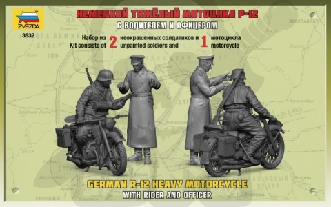 1:35 German R-12 heavy motocycle with rider and officer R12